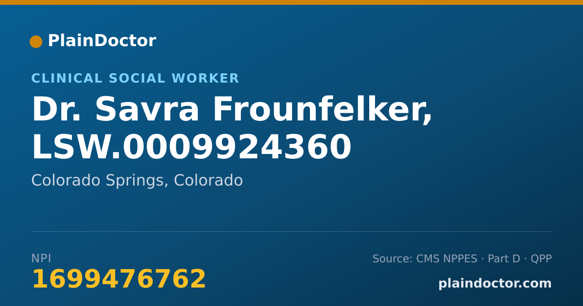 Shareable card for Savra Frounfelker, LSW.0009924360 - Clinical Social Worker, Colorado Springs, CO