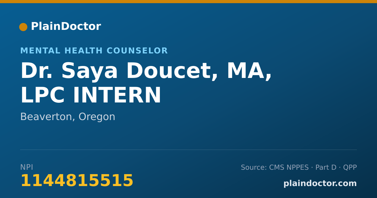 Shareable card for Saya Doucet, MA, LPC INTERN - Mental Health Counselor, Beaverton, OR