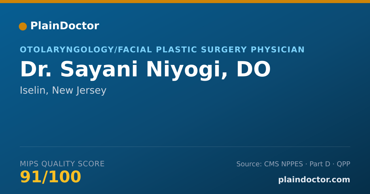 Shareable card for Sayani Niyogi, DO - Otolaryngology/Facial Plastic Surgery Physician, Iselin, NJ