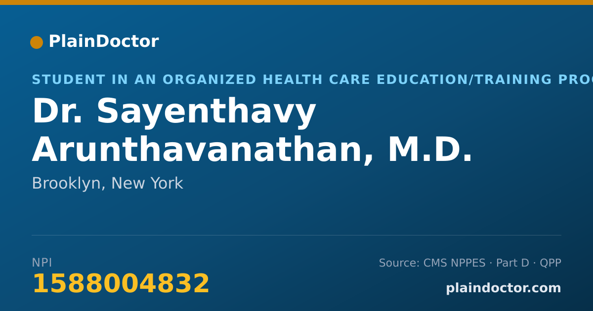 Shareable card for Sayenthavy Arunthavanathan, M.D. - Student in an Organized Health Care Education/Training Program, Brooklyn, NY