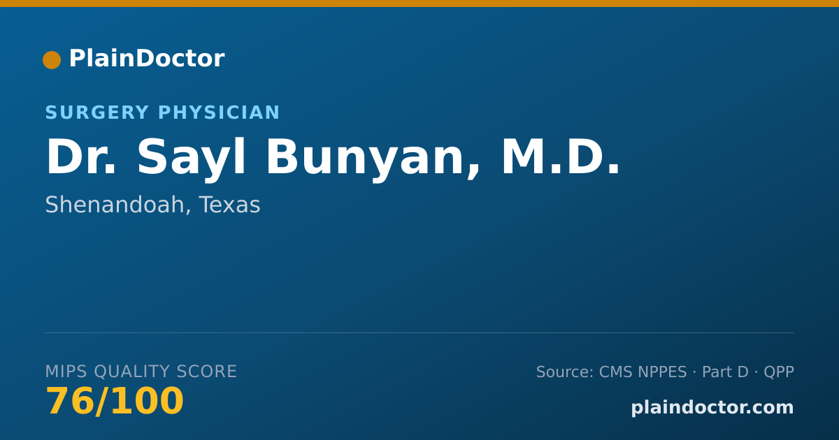 Shareable card for Sayl Bunyan, M.D. - Surgery Physician, Shenandoah, TX