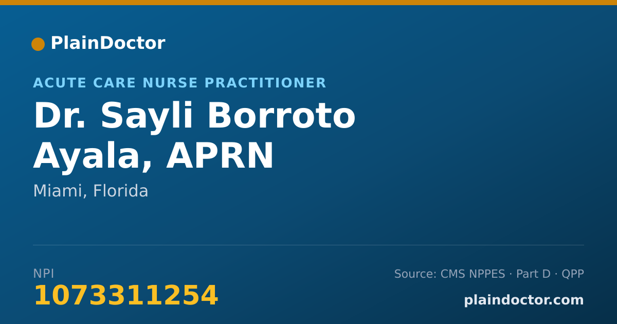 Shareable card for Sayli Borroto Ayala, APRN - Acute Care Nurse Practitioner, Miami, FL