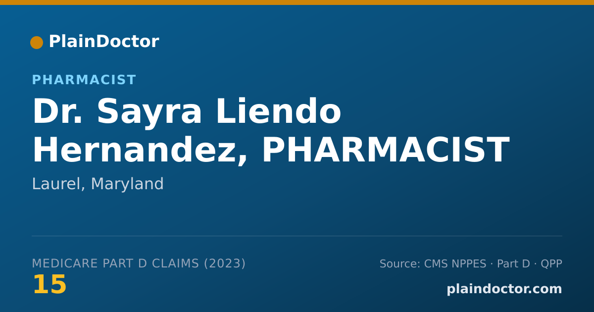 Shareable card for Sayra Liendo Hernandez, PHARMACIST - Pharmacist, Laurel, MD