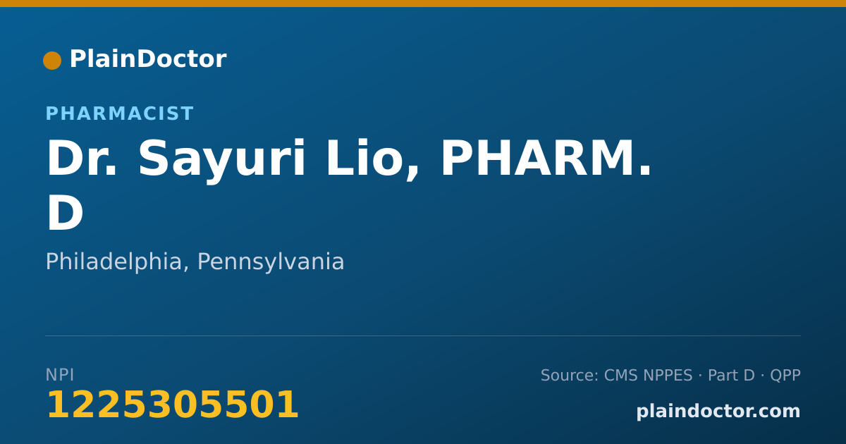 Shareable card for Sayuri Lio, PHARM. D - Pharmacist, Philadelphia, PA