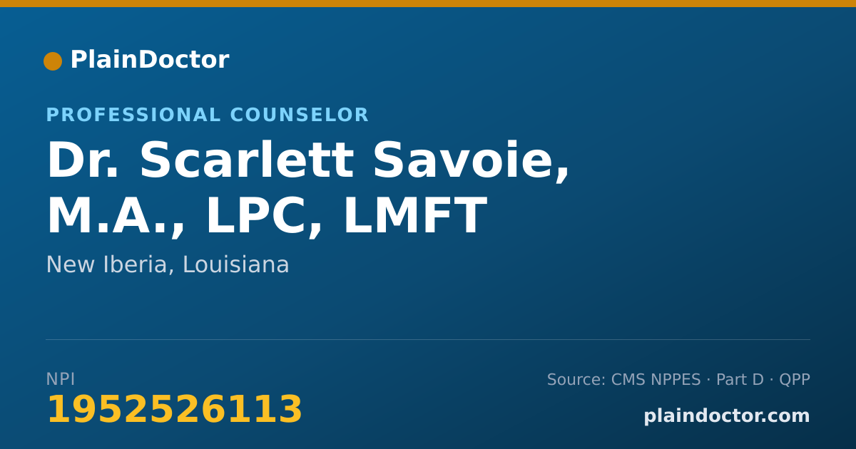 Shareable card for Scarlett Savoie, M.A., LPC, LMFT - Professional Counselor, New Iberia, LA