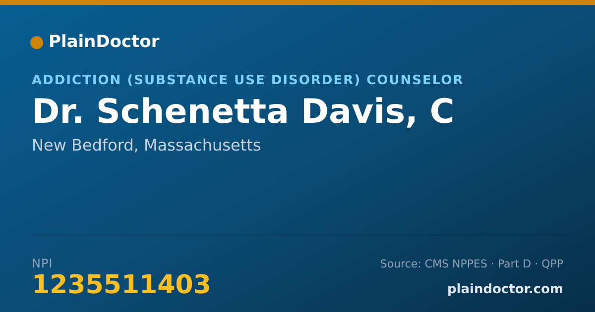 Shareable card for Schenetta Davis, C - Addiction (Substance Use Disorder) Counselor, New Bedford, MA