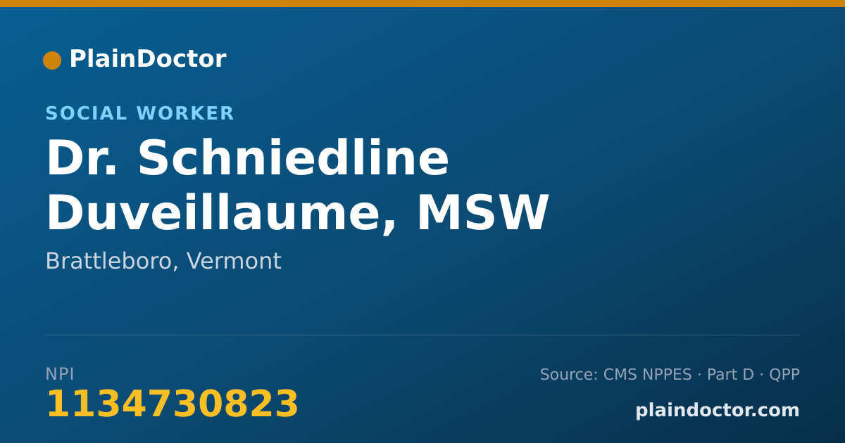 Shareable card for Schniedline Duveillaume, MSW - Social Worker, Brattleboro, VT