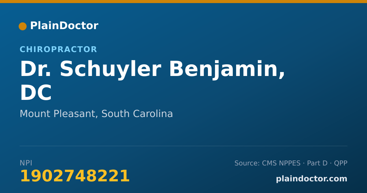 Shareable card for Schuyler Benjamin, DC - Chiropractor, Mount Pleasant, SC