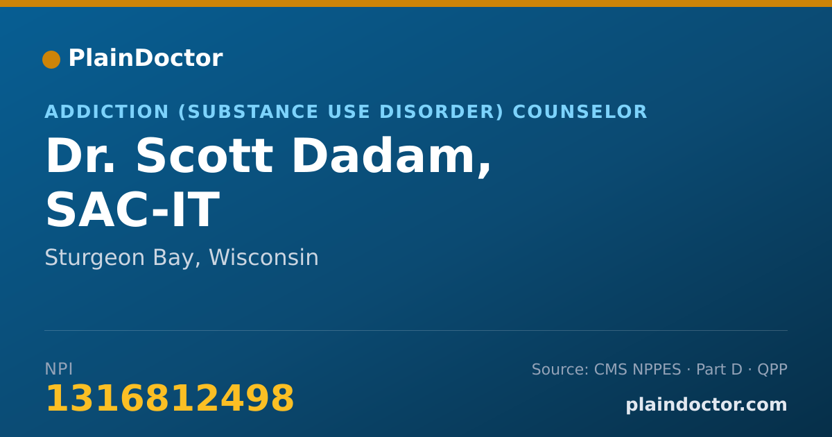 Shareable card for Scott Dadam, SAC-IT - Addiction (Substance Use Disorder) Counselor, Sturgeon Bay, WI