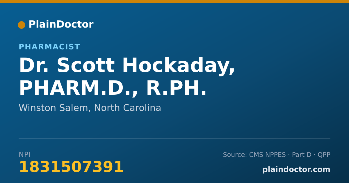 Shareable card for Scott Hockaday, PHARM.D., R.PH. - Pharmacist, Winston Salem, NC