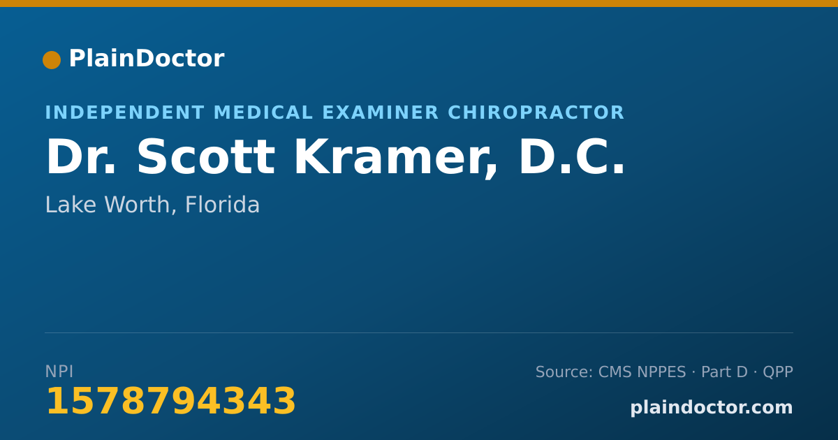 Shareable card for Scott Kramer, D.C. - Independent Medical Examiner Chiropractor, Lake Worth, FL