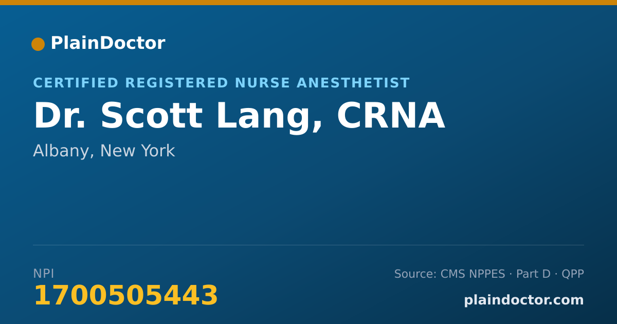 Shareable card for Scott Lang, CRNA - Certified Registered Nurse Anesthetist, Albany, NY