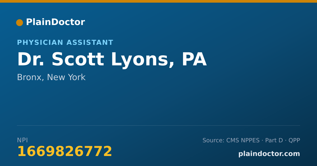 Shareable card for Scott Lyons, PA - Physician Assistant, Bronx, NY