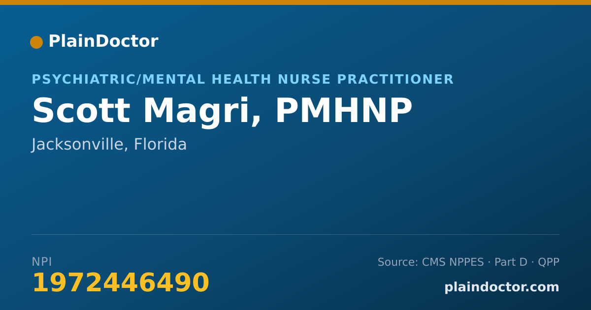 Shareable card for Scott Magri, PMHNP - Psychiatric/Mental Health Nurse Practitioner, Jacksonville, FL