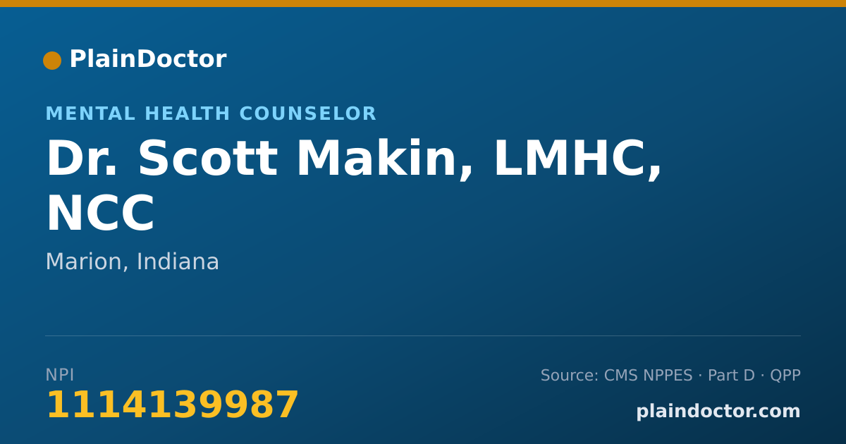 Shareable card for Scott Makin, LMHC, NCC - Mental Health Counselor, Marion, IN