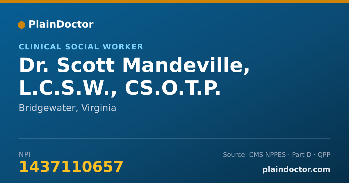 Shareable card for Scott Mandeville, L.C.S.W., CS.O.T.P. - Clinical Social Worker, Bridgewater, VA