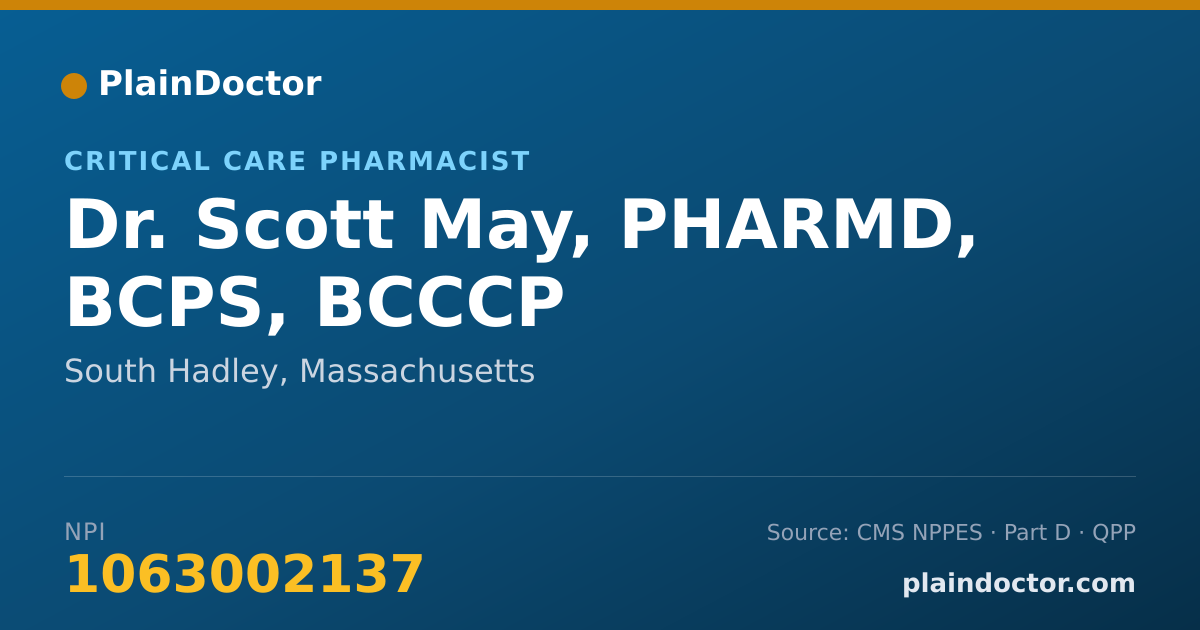 Shareable card for Scott May, PHARMD, BCPS, BCCCP - Pharmacist, South Hadley, MA