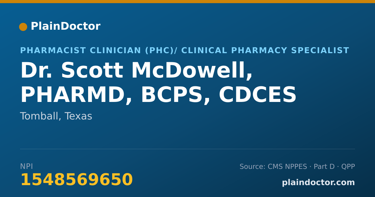 Shareable card for Scott McDowell, PHARMD, BCPS, CDCES - Pharmacist Clinician (PhC)/ Clinical Pharmacy Specialist, Tomball, TX
