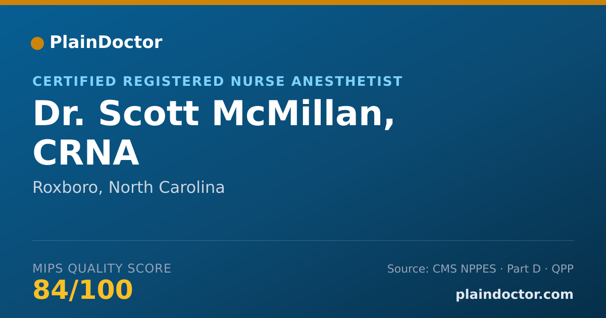 Shareable card for Scott McMillan, CRNA - Certified Registered Nurse Anesthetist, Roxboro, NC