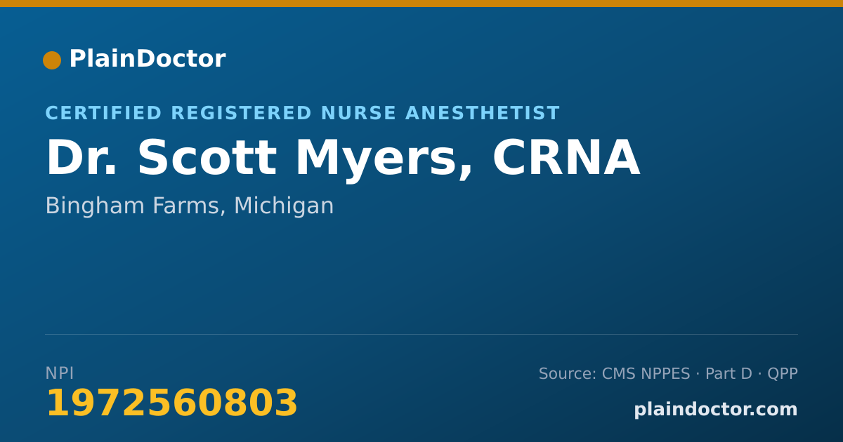 Shareable card for Scott Myers, CRNA - Certified Registered Nurse Anesthetist, Bingham Farms, MI