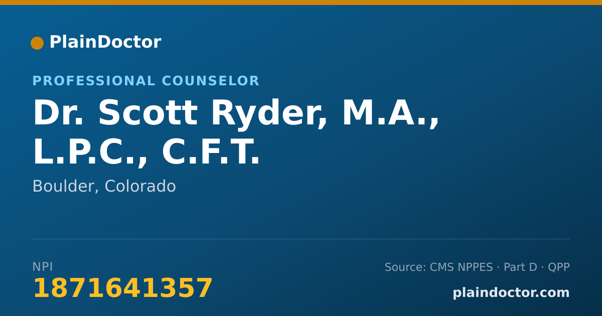 Shareable card for Scott Ryder, M.A., L.P.C., C.F.T. - Professional Counselor, Boulder, CO