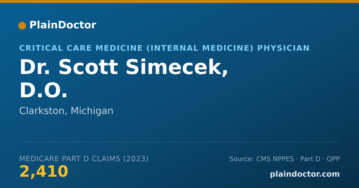 Shareable card for Scott Simecek, D.O. - Critical Care Medicine (Internal Medicine) Physician, Clarkston, MI