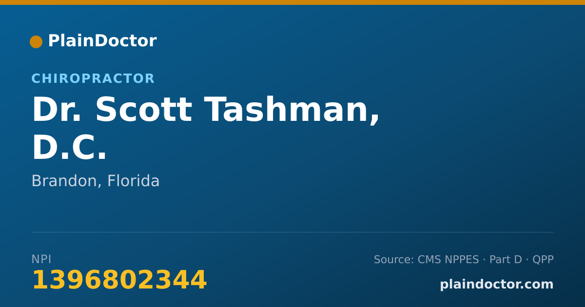 Shareable card for Scott Tashman, D.C. - Chiropractor, Brandon, FL