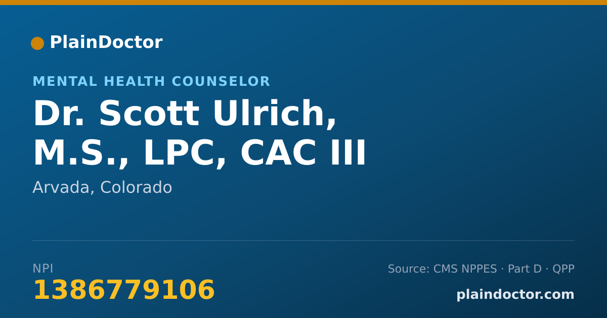 Shareable card for Scott Ulrich, M.S., LPC, CAC III - Mental Health Counselor, Arvada, CO
