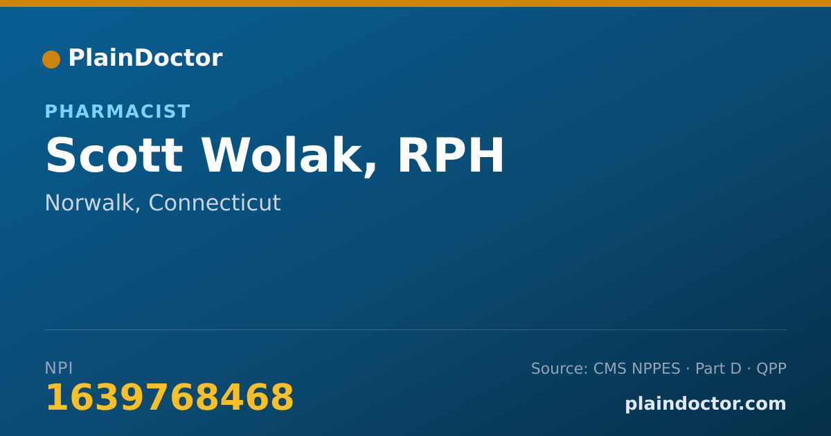 Shareable card for Scott Wolak, RPH - Pharmacist, Norwalk, CT