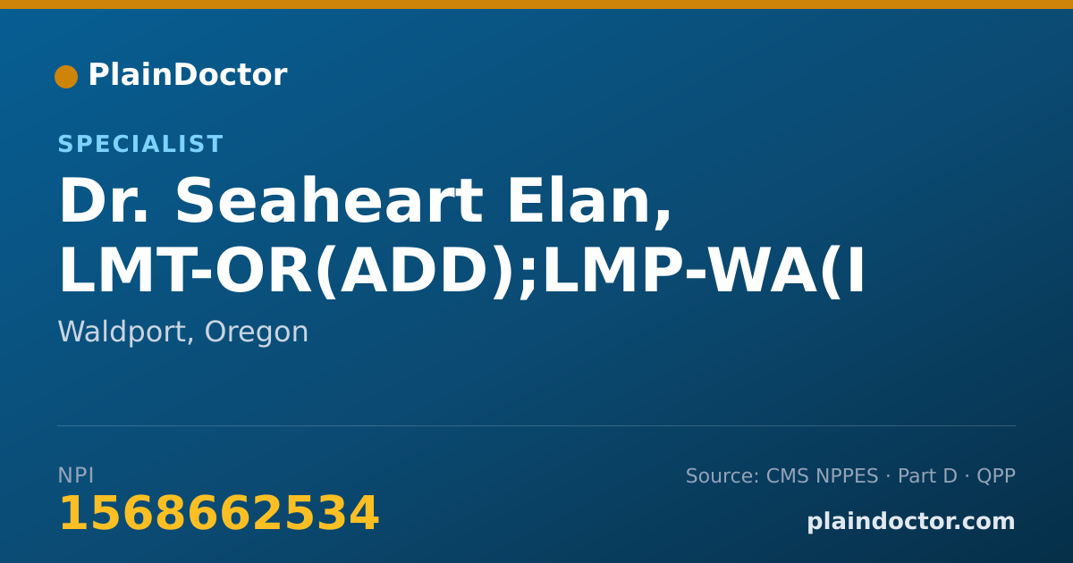Shareable card for Seaheart Elan, LMT-OR(ADD);LMP-WA(I - Specialist, Waldport, OR