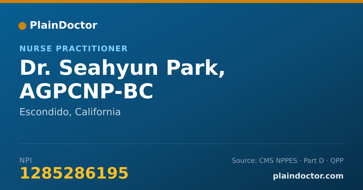Shareable card for Seahyun Park, AGPCNP-BC - Nurse Practitioner, Escondido, CA