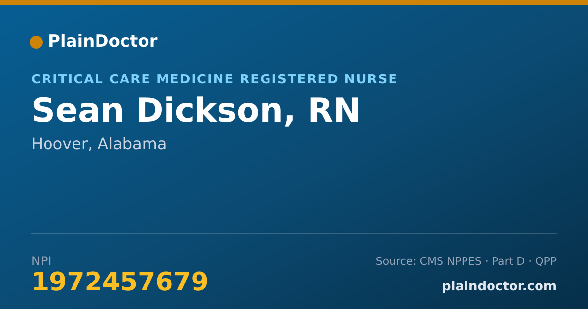 Shareable card for Sean Dickson, RN - Critical Care Medicine Registered Nurse, Hoover, AL