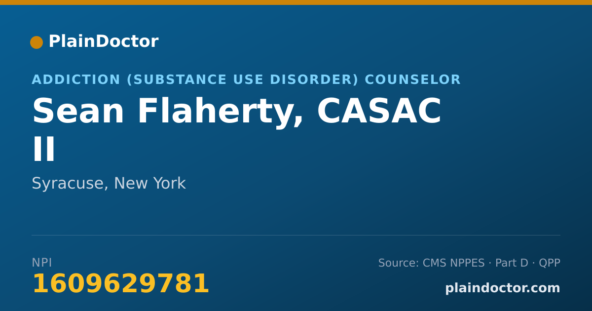 Shareable card for Sean Flaherty, CASAC II - Addiction (Substance Use Disorder) Counselor, Syracuse, NY