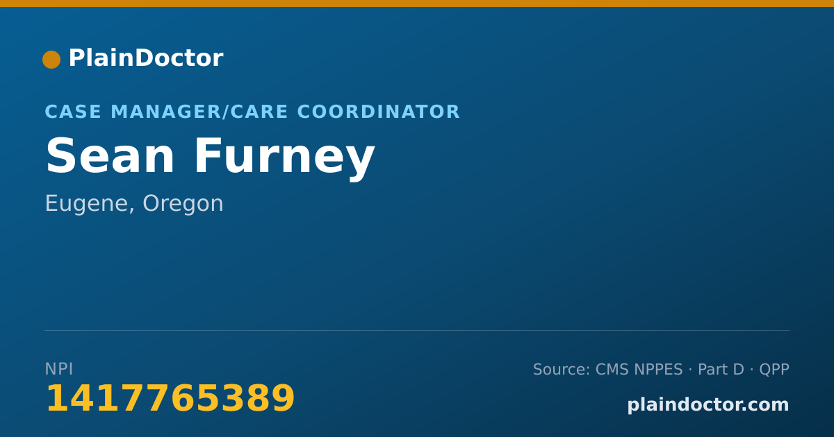 Shareable card for Sean Furney - Case Manager/Care Coordinator, Eugene, OR