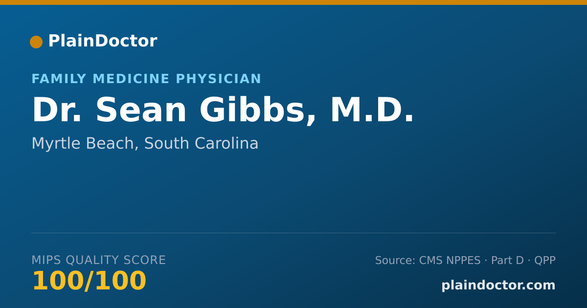 Shareable card for Sean Gibbs, M.D. - Family Medicine Physician, Myrtle Beach, SC