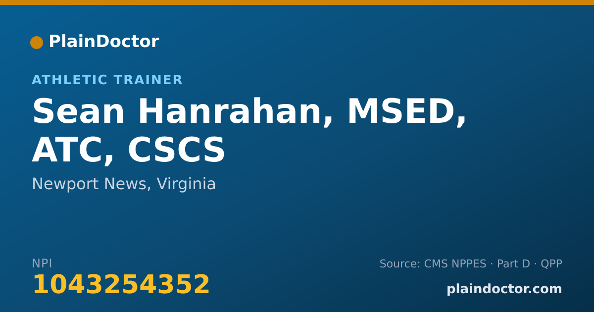 Shareable card for Sean Hanrahan, MSED, ATC, CSCS - Athletic Trainer, Newport News, VA