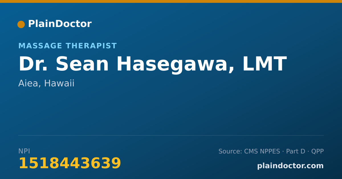 Shareable card for Sean Hasegawa, LMT - Massage Therapist, Aiea, HI