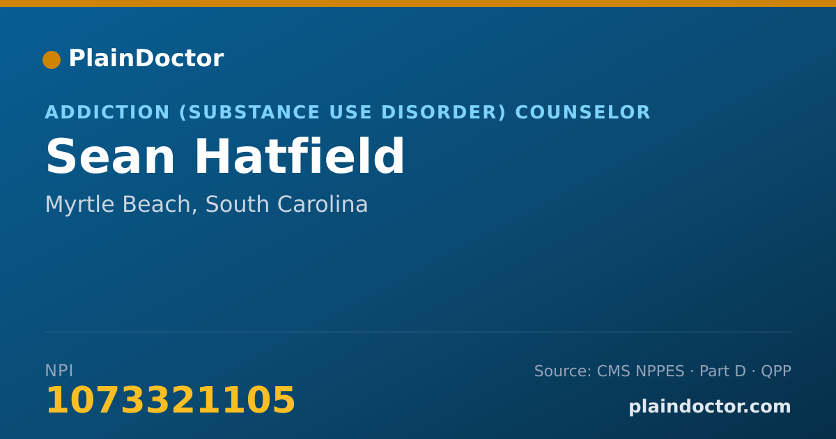 Shareable card for Sean Hatfield - Addiction (Substance Use Disorder) Counselor, Myrtle Beach, SC