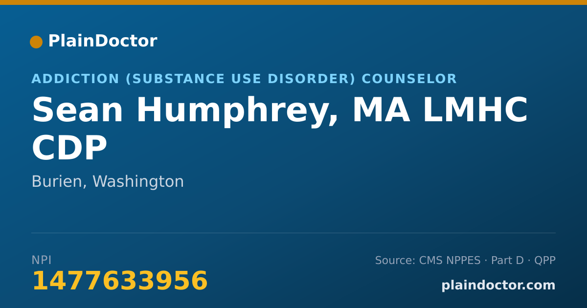 Shareable card for Sean Humphrey, MA LMHC CDP - Addiction (Substance Use Disorder) Counselor, Burien, WA