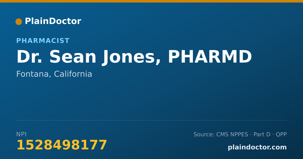 Shareable card for Sean Jones, PHARMD - Pharmacist, Fontana, CA