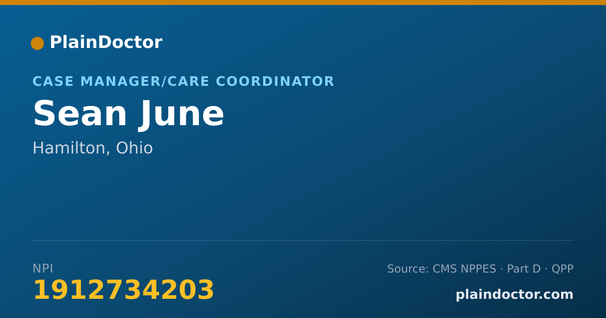 Shareable card for Sean June - Case Manager/Care Coordinator, Hamilton, OH