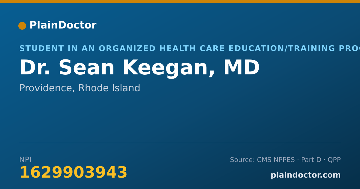 Shareable card for Sean Keegan, MD - Student in an Organized Health Care Education/Training Program, Providence, RI