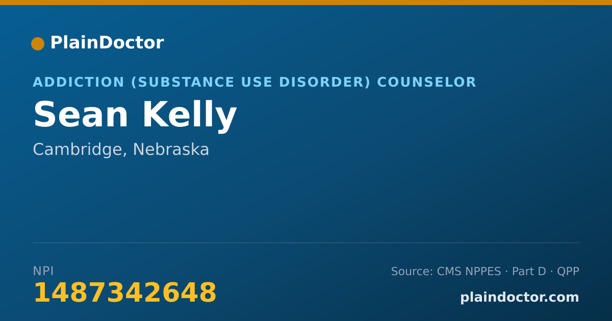 Shareable card for Sean Kelly - Addiction (Substance Use Disorder) Counselor, Cambridge, NE