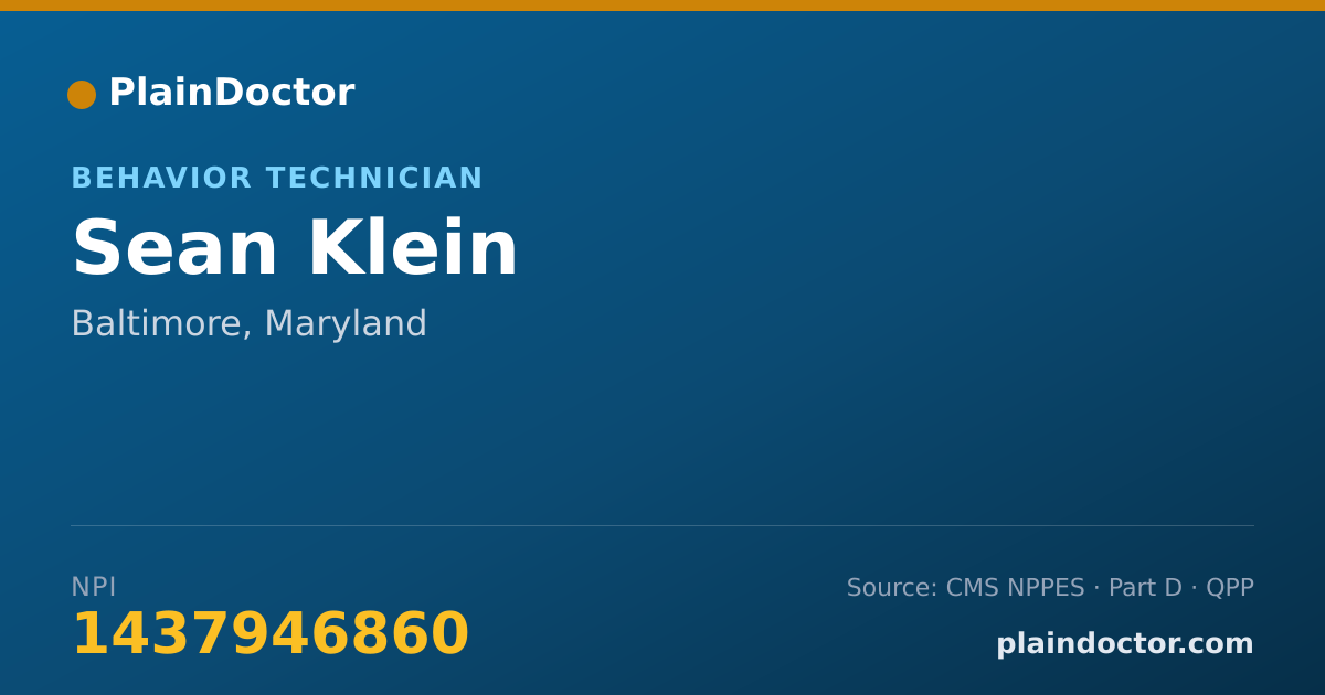 Shareable card for Sean Klein - Behavior Technician, Baltimore, MD
