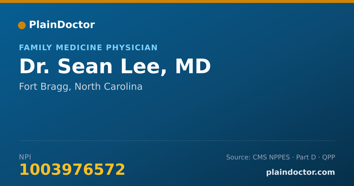 Shareable card for Sean Lee, MD - Family Medicine Physician, Fort Bragg, NC