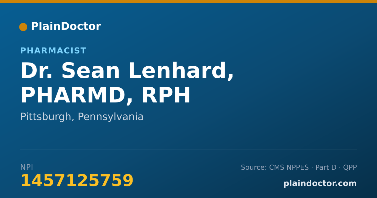 Shareable card for Sean Lenhard, PHARMD, RPH - Pharmacist, Pittsburgh, PA