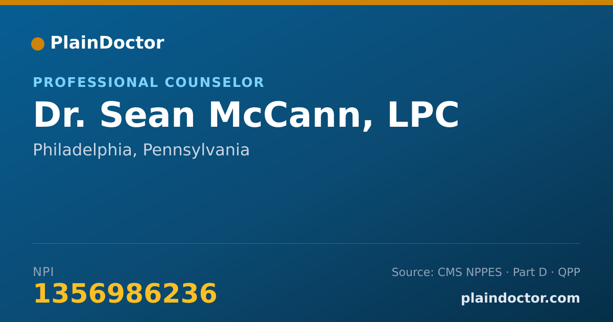 Shareable card for Sean McCann, LPC - Professional Counselor, Philadelphia, PA