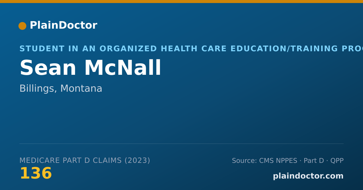 Shareable card for Sean McNall - Student in an Organized Health Care Education/Training Program, Billings, MT