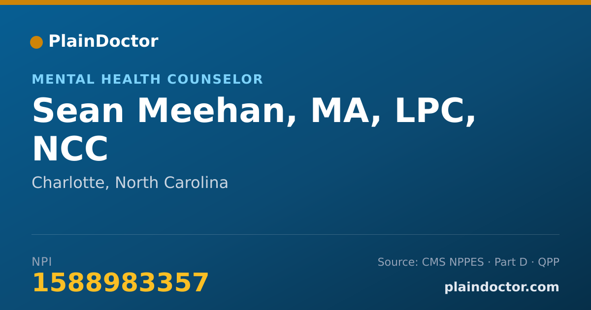 Shareable card for Sean Meehan, MA, LPC, NCC - Mental Health Counselor, Charlotte, NC