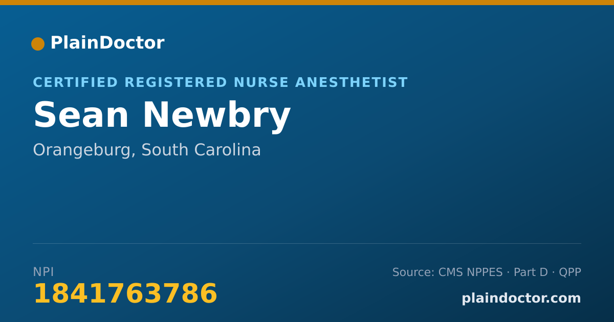 Shareable card for Sean Newbry - Certified Registered Nurse Anesthetist, Orangeburg, SC